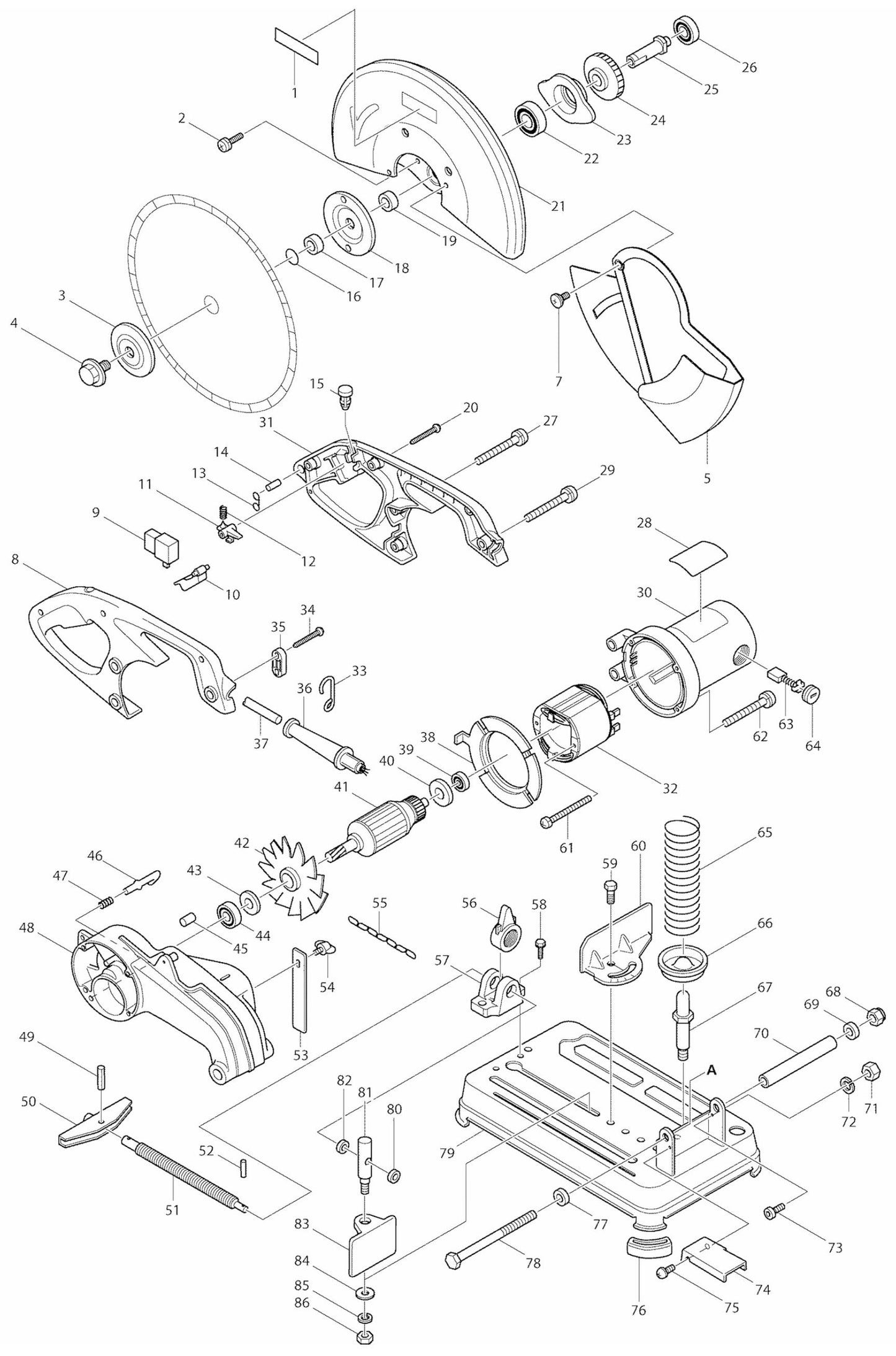 2414NB Chop Saw Assembly Parts By Makita