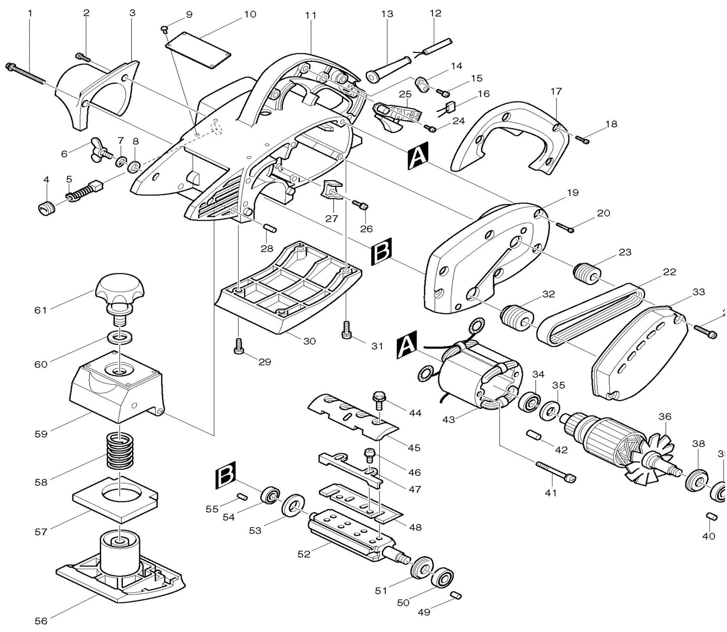 1002BA Curved Base Assembly Parts By Makita