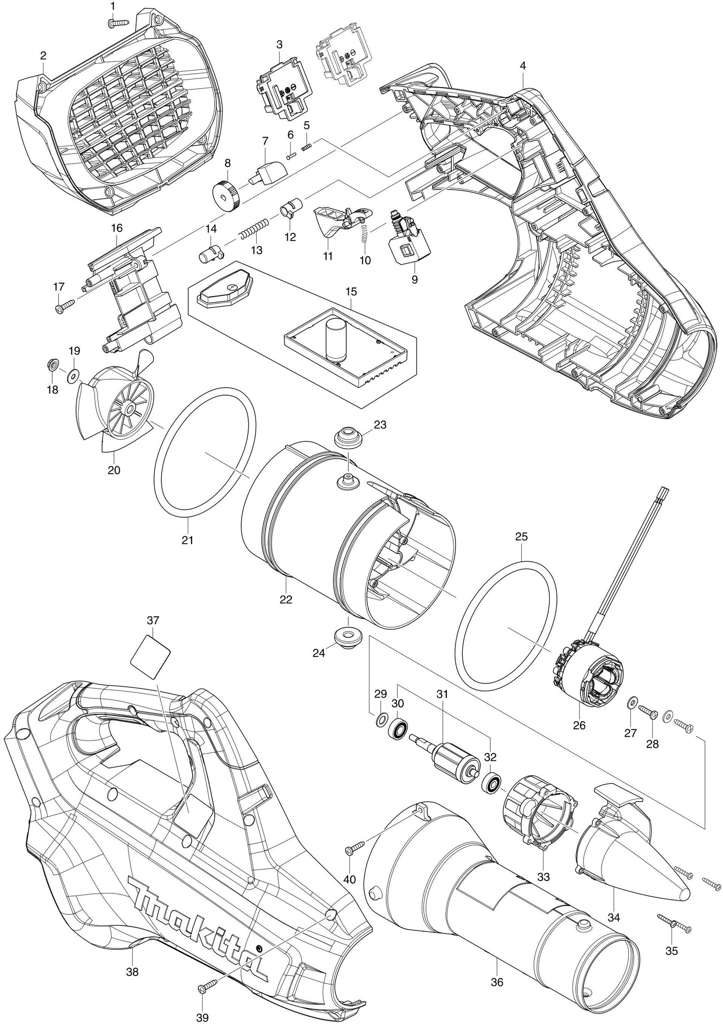XBU02Z Blower Assembly Parts By Makita