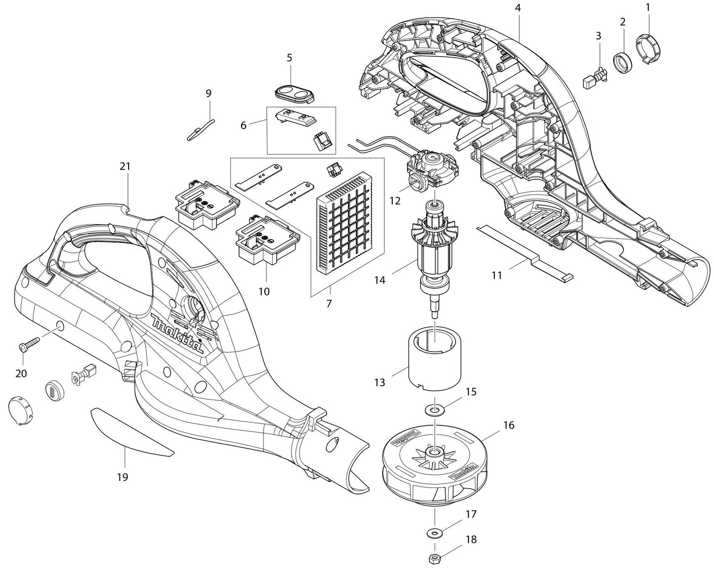 XBU01Z Blower Assembly Parts By Makita