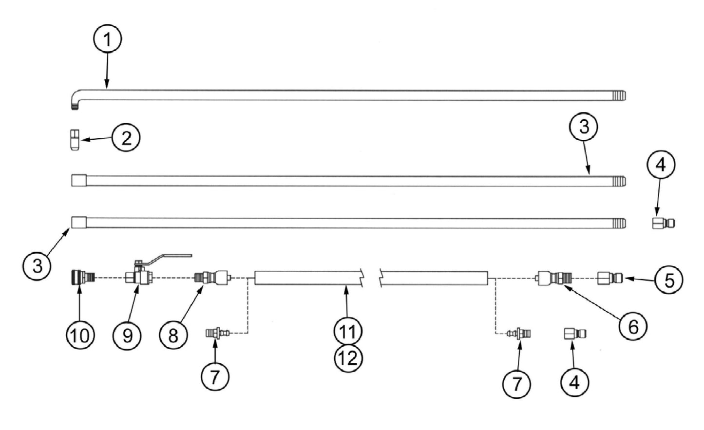 PS9910 3-Piece Spray Wand Assembly Parts By Allen Engineering