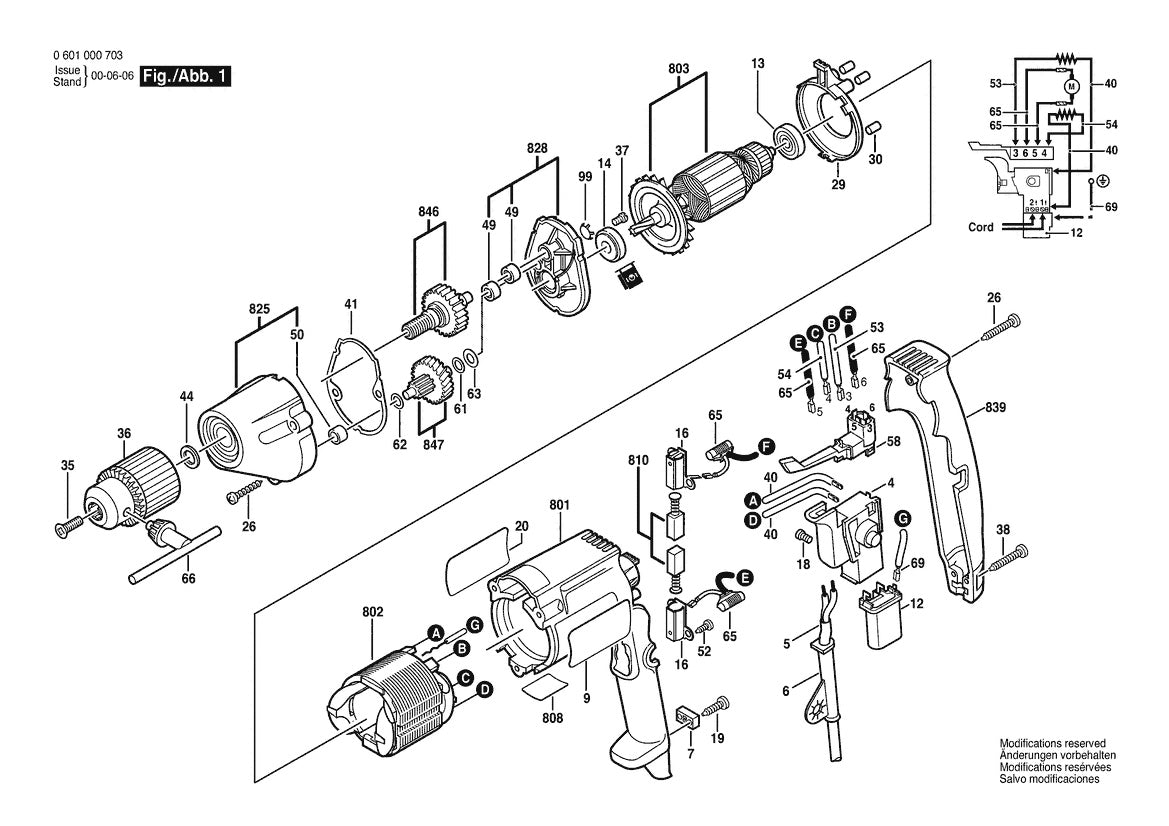 1000VSR (0601000703) Bosch 3 Bosch Electric Drill Parts Diagram