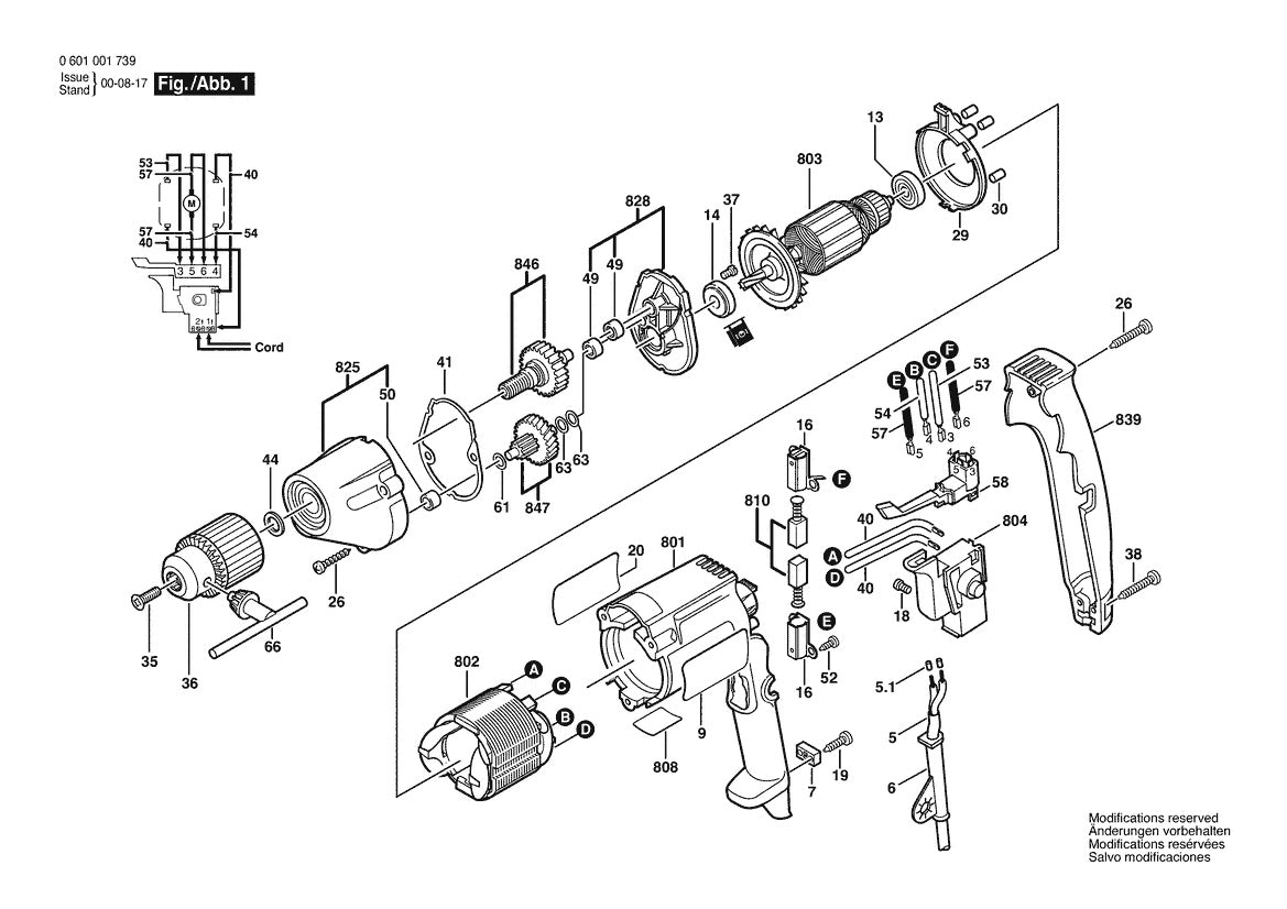 1000VSR (0601000739) Bosch 3 Bosch Electric Drill Parts Diagram