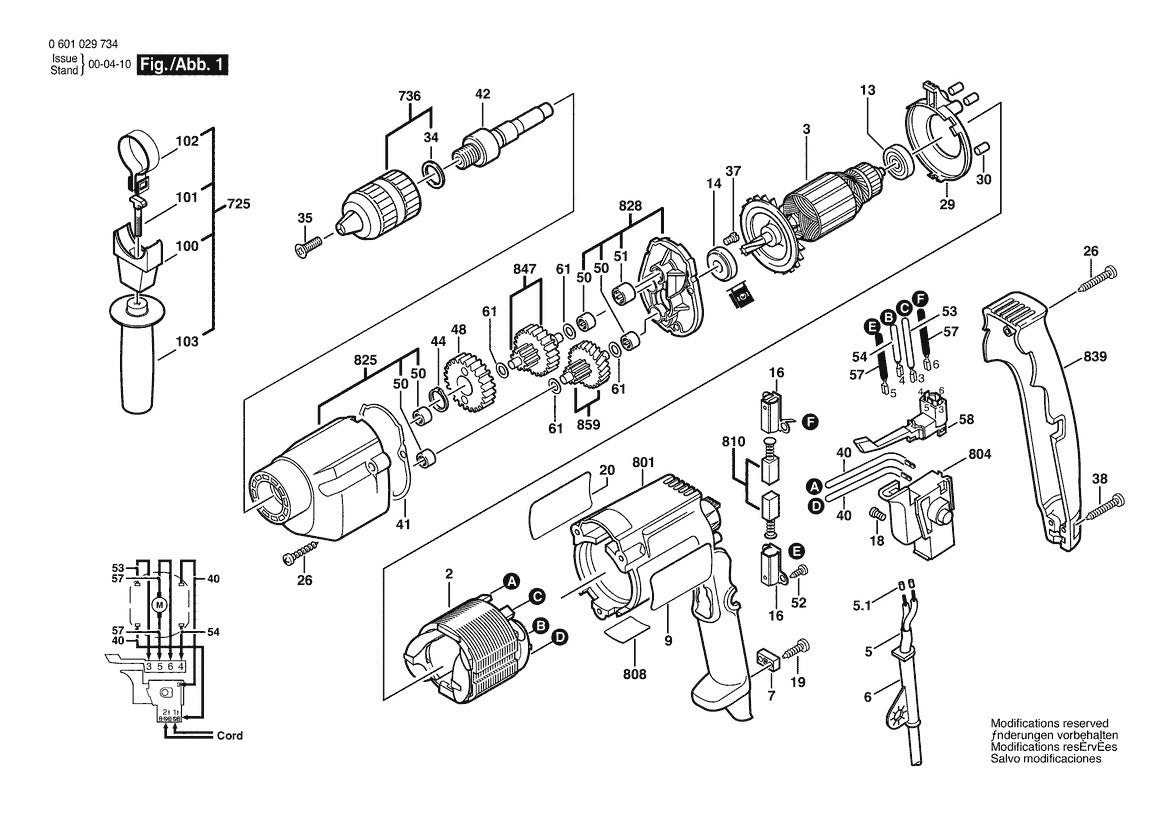 1029VSR (0601029734) Bosch 1 Bosch Electric Drill Parts Diagram