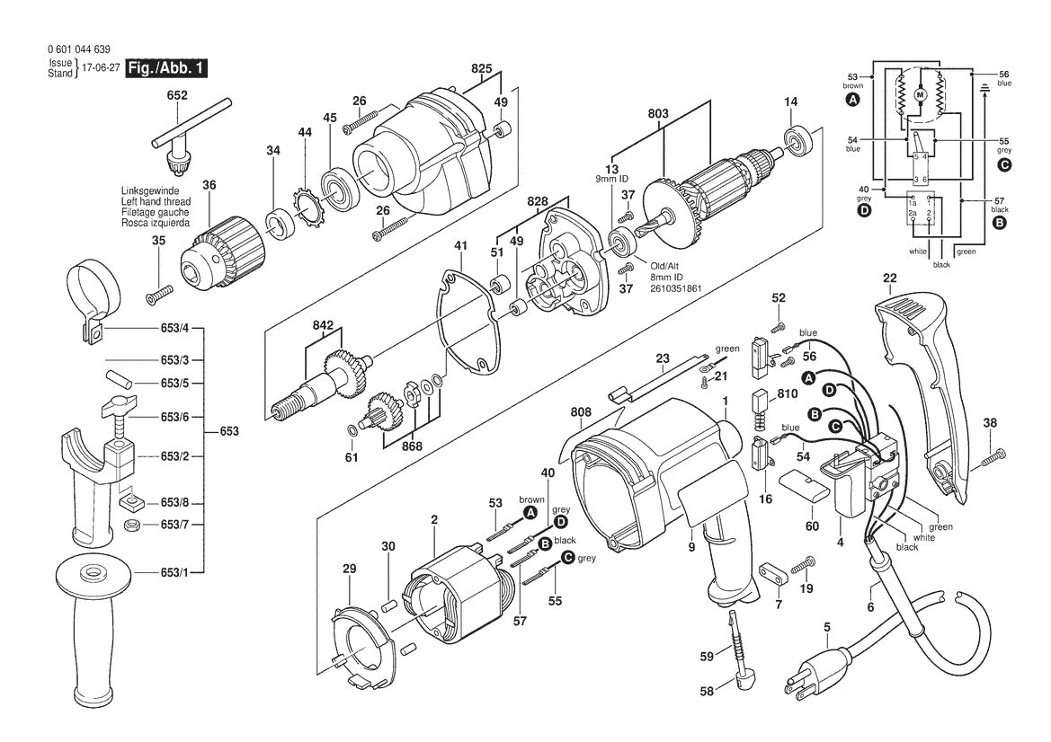 1033VSR (0601048639) Bosch 1 Bosch Electric Drill Parts Diagram