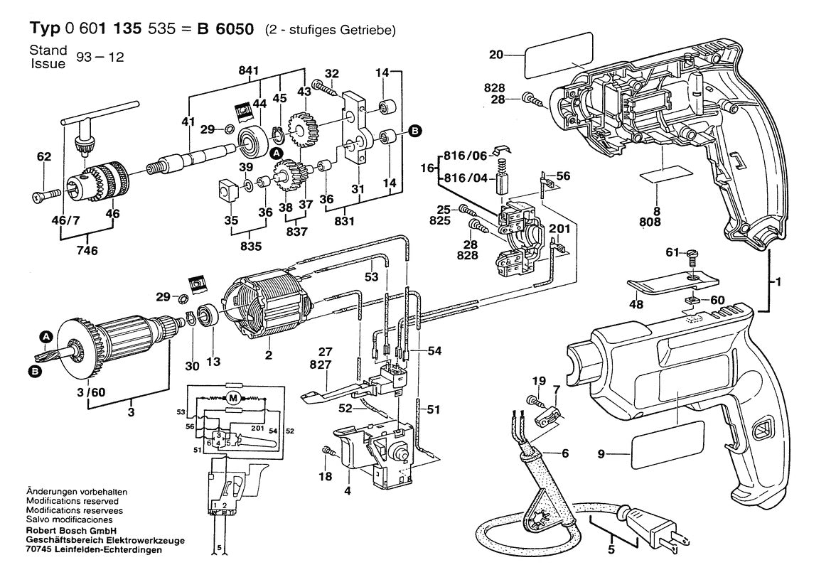 B6050 (0601135535) Bosch 3 Bosch Electric Drill Parts Diagram