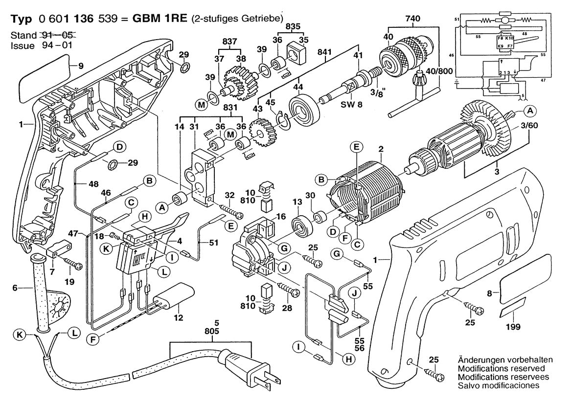 601136539 Bosch Electric Drill Parts Diagram