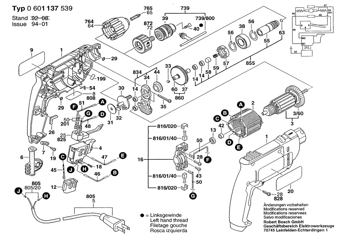 601137539 Bosch Electric Drill Parts Diagram
