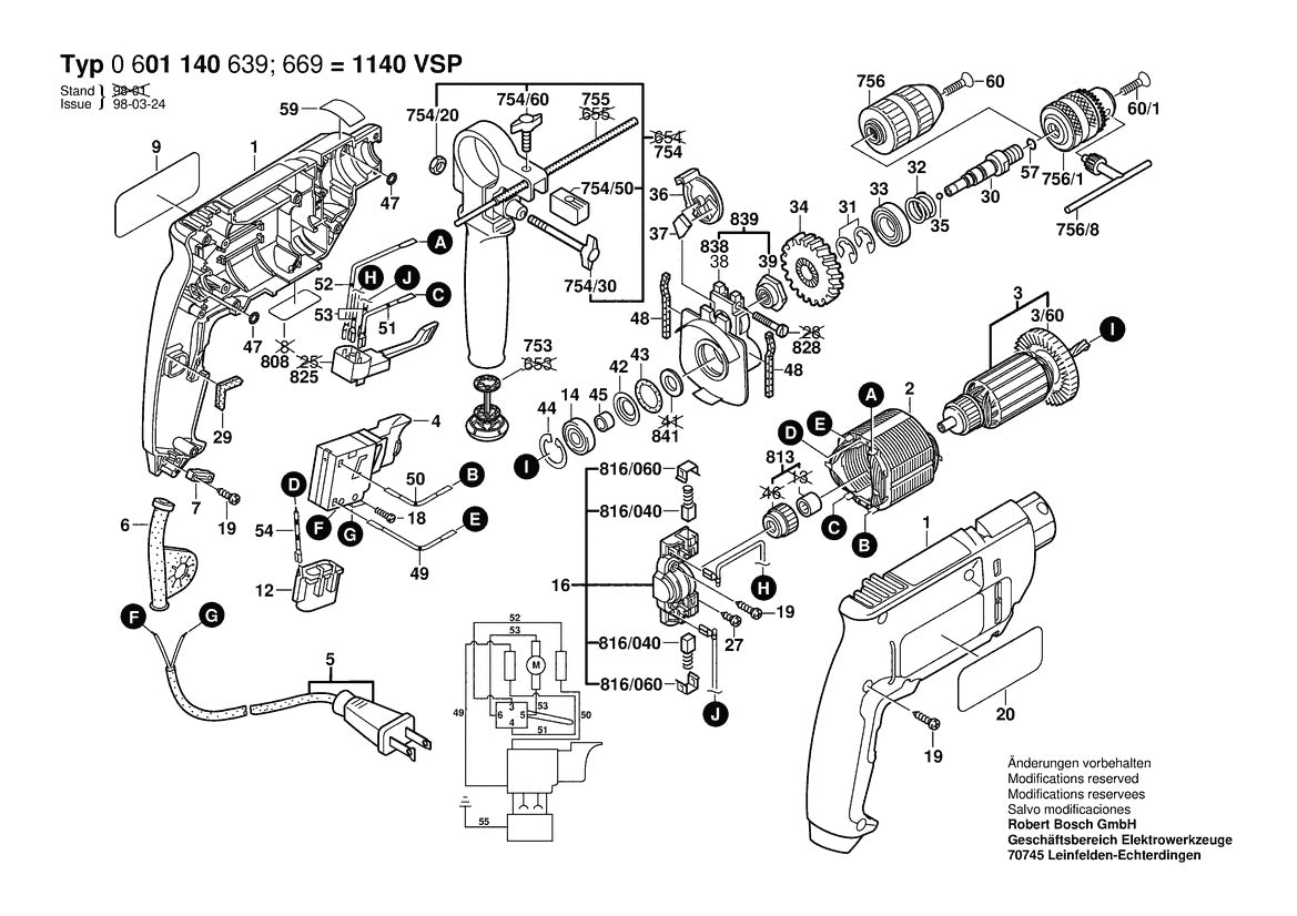 1140VSR (0601140639) Bosch 3 Bosch Hammer Drill Parts Diagram