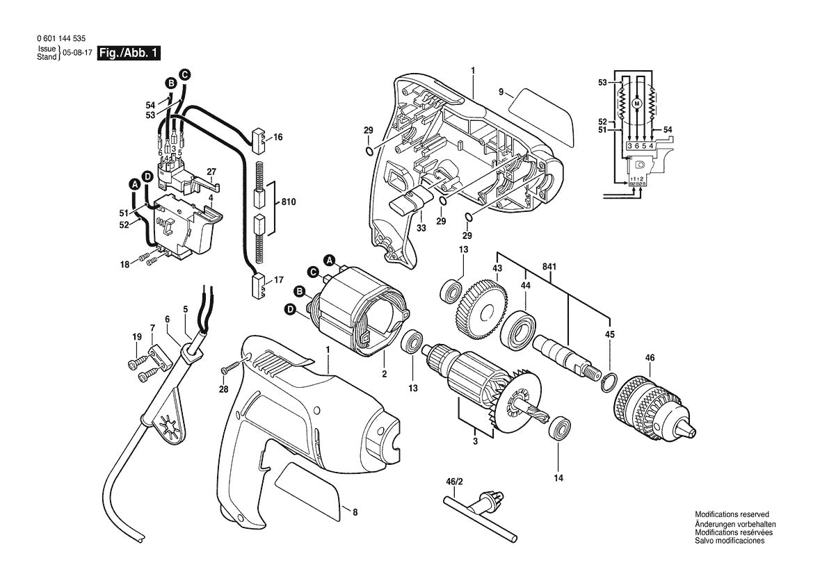 1004VSR (0601144535) Bosch 3 Bosch Electric Drill Parts Diagram