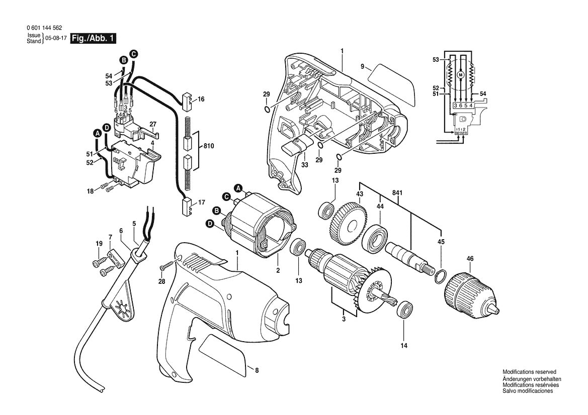 1005VSRK (0601144562) Bosch 3 Bosch Electric Drill Parts Diagram
