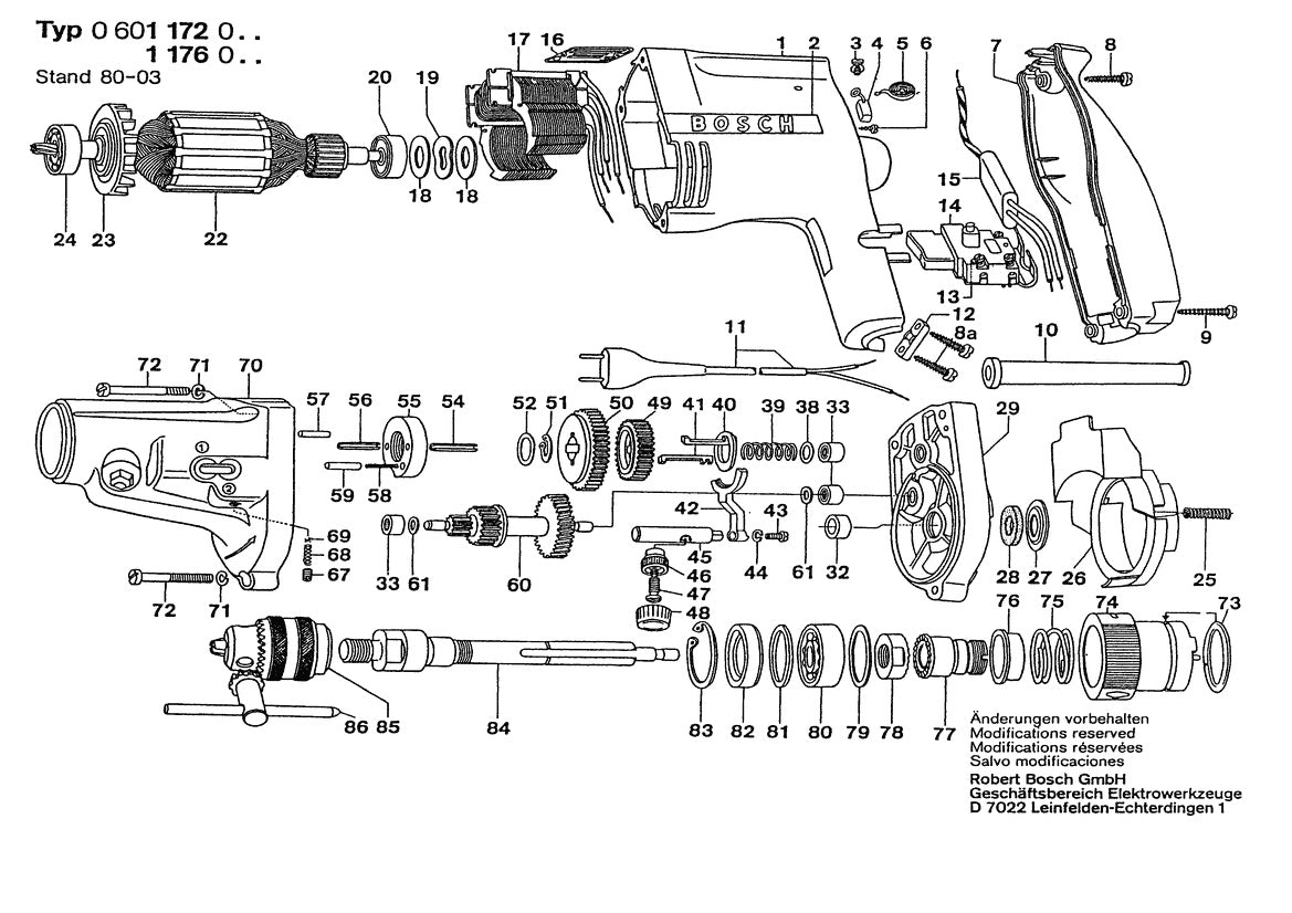 0601176000 Bosch Percussion Drill Bosch Electric Drill Parts Diagram