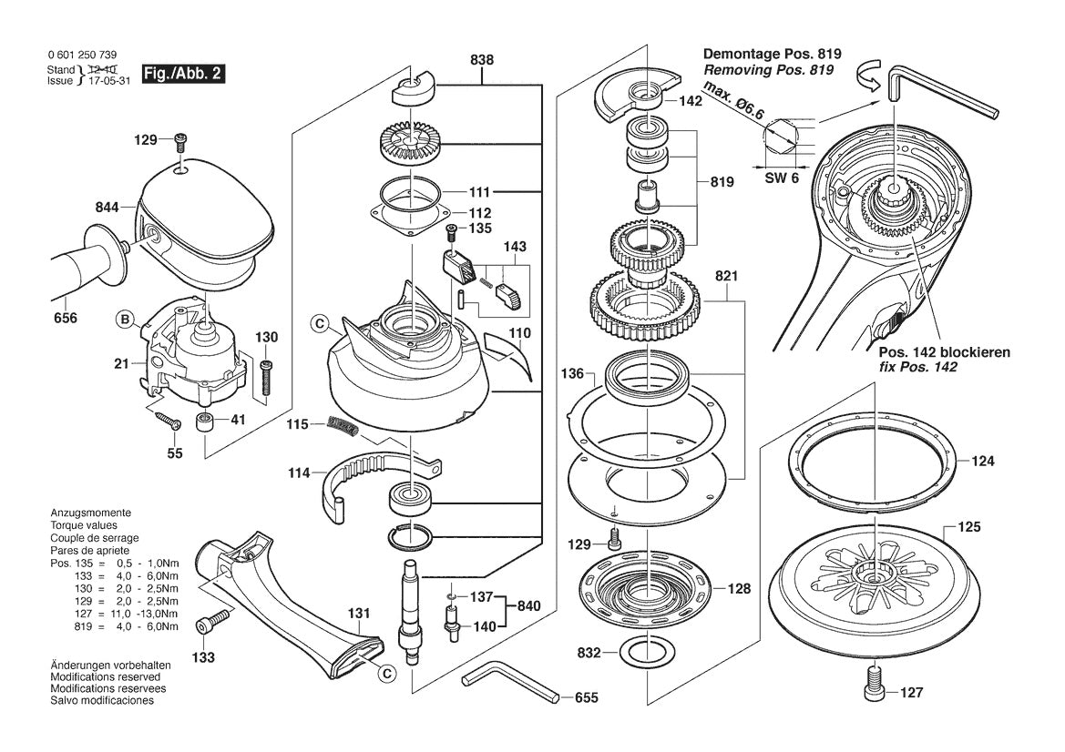 1250DEVS (0601250739) Bosch 6_ Dual-Mode Random Orbit Sander Bosch Sander Parts Diagram