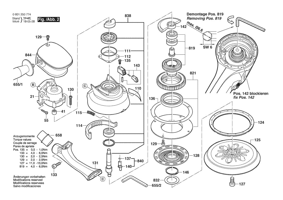1250DEVS (0601250774) Bosch 6_ Dual-Mode Random Orbit Sander Bosch Sander Parts Diagram