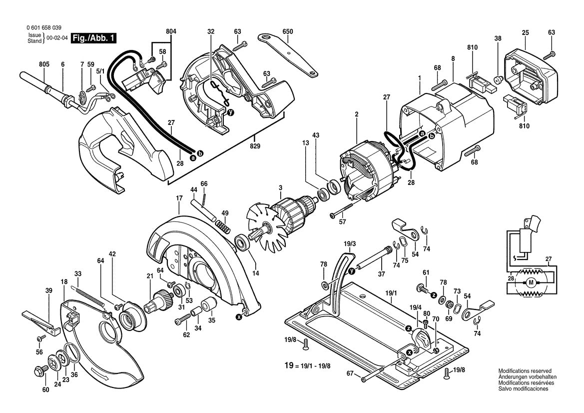 1658 (0601658039) Bosch 7-1/4" Bosch Circular Saw Parts Diagram