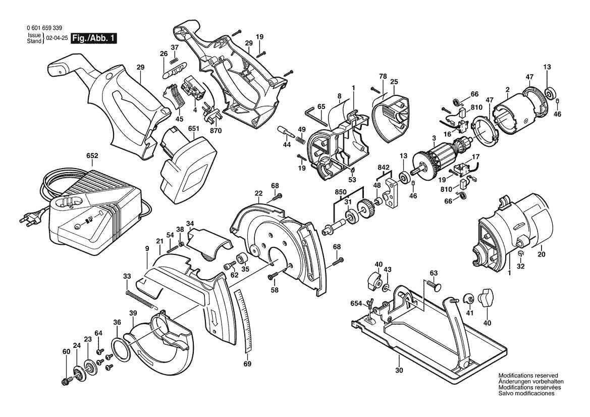 1659 (0601659339) 18V Bosch Circular Saw Parts Diagram