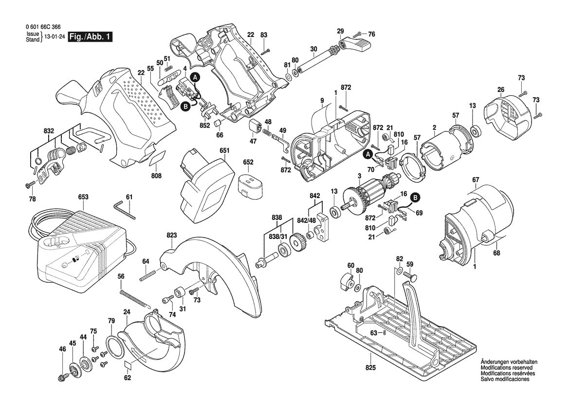 1664 (060166C366) Bosch 18V Cordless 6-1 Bosch Circular Saw Parts Diagram