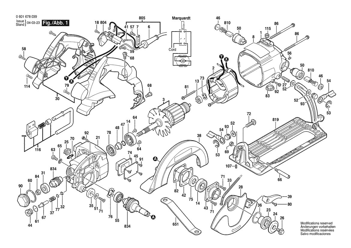 1678 (0601678039) Portable Bosch Circular Saw Parts Diagram