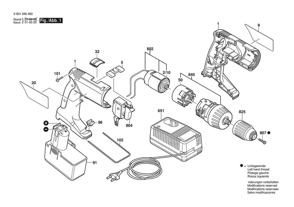 3655 (0601946460) Bosch 14.4V Drill Bosch Cordless Drill Parts Diagram