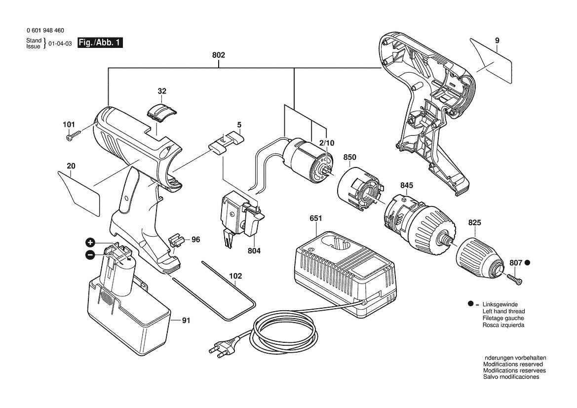 3651 (0601948460) Bosch 13.2V Drill Bosch Cordless Drill Parts Diagram
