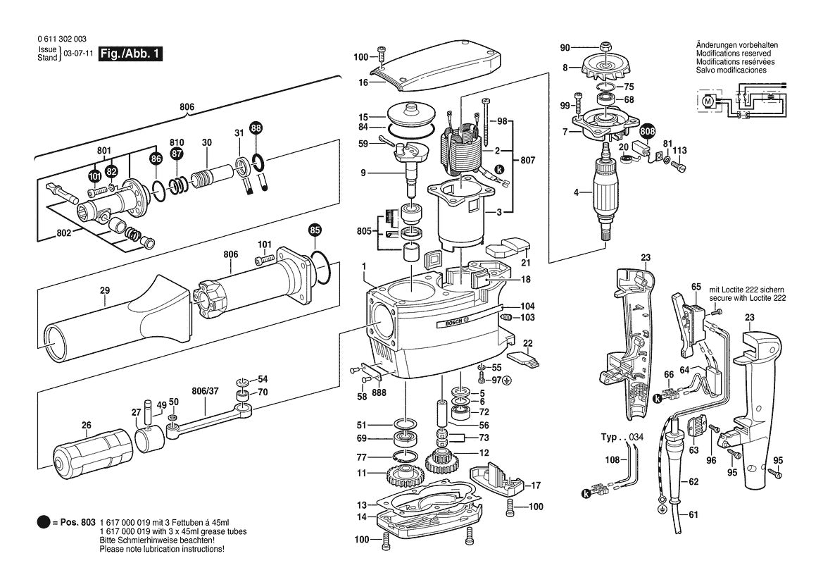 0611302034 Bosch Un-Demolition Hammer Bosch Demolition Hammer Parts Diagram