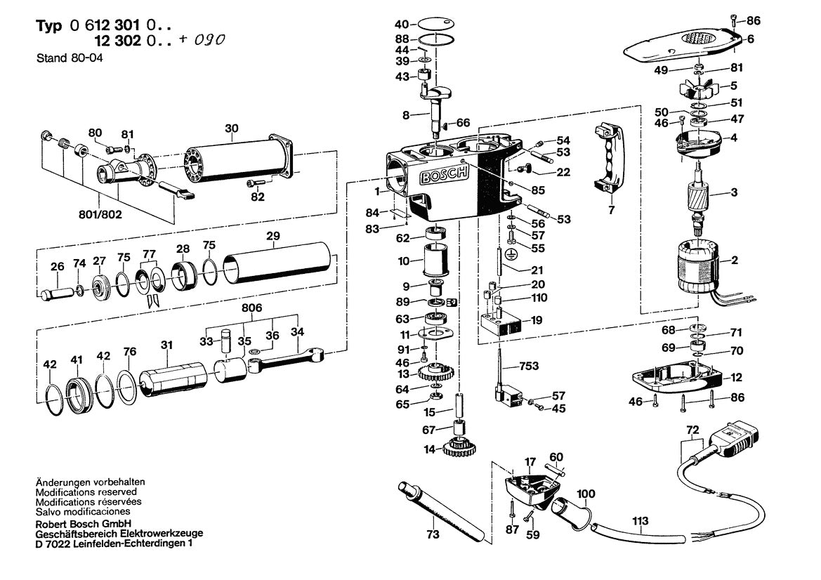 0612302012 Bosch Un-Demolition Hammer Bosch Demolition Hammer Parts Diagram