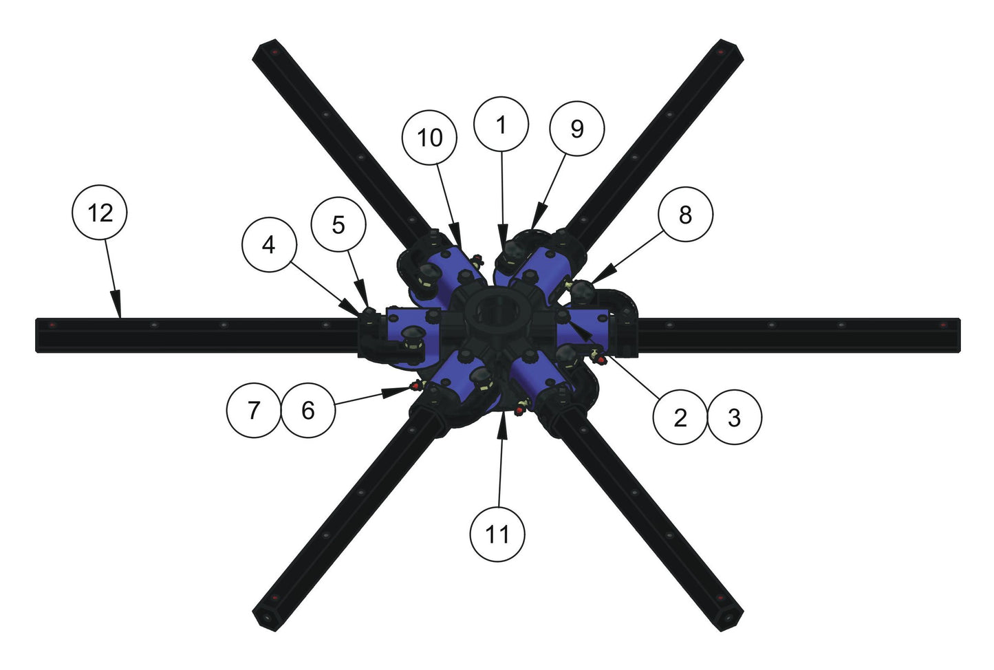 HDX605 (6-Boss) Spider (Left Hand) Assembly Parts