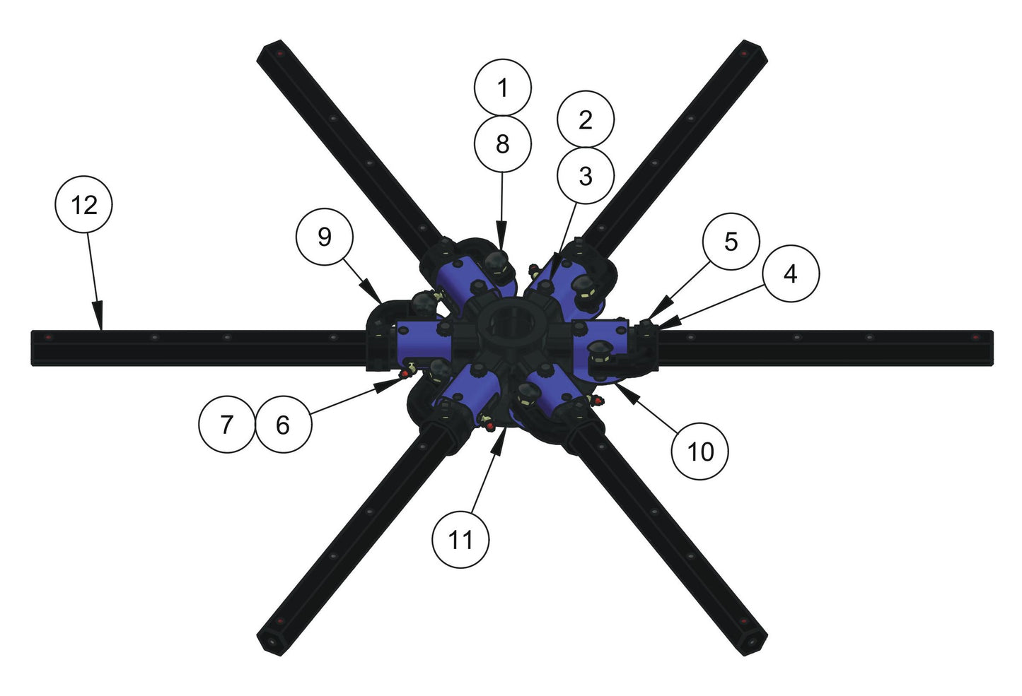 HDX605 (6-Boss) Spider (Right Hand) Assembly Parts