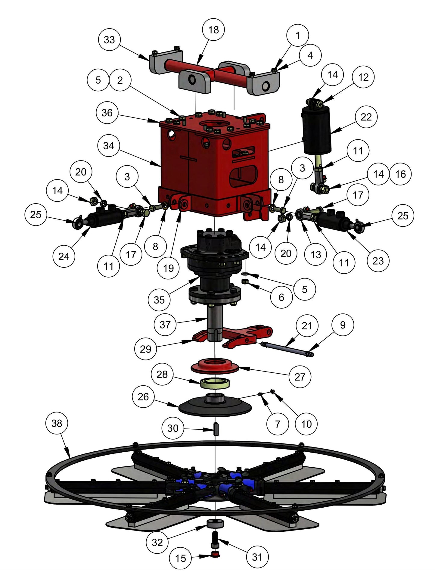 HDX600 (6-Boss) Rotor (Left Hand) Assembly Parts