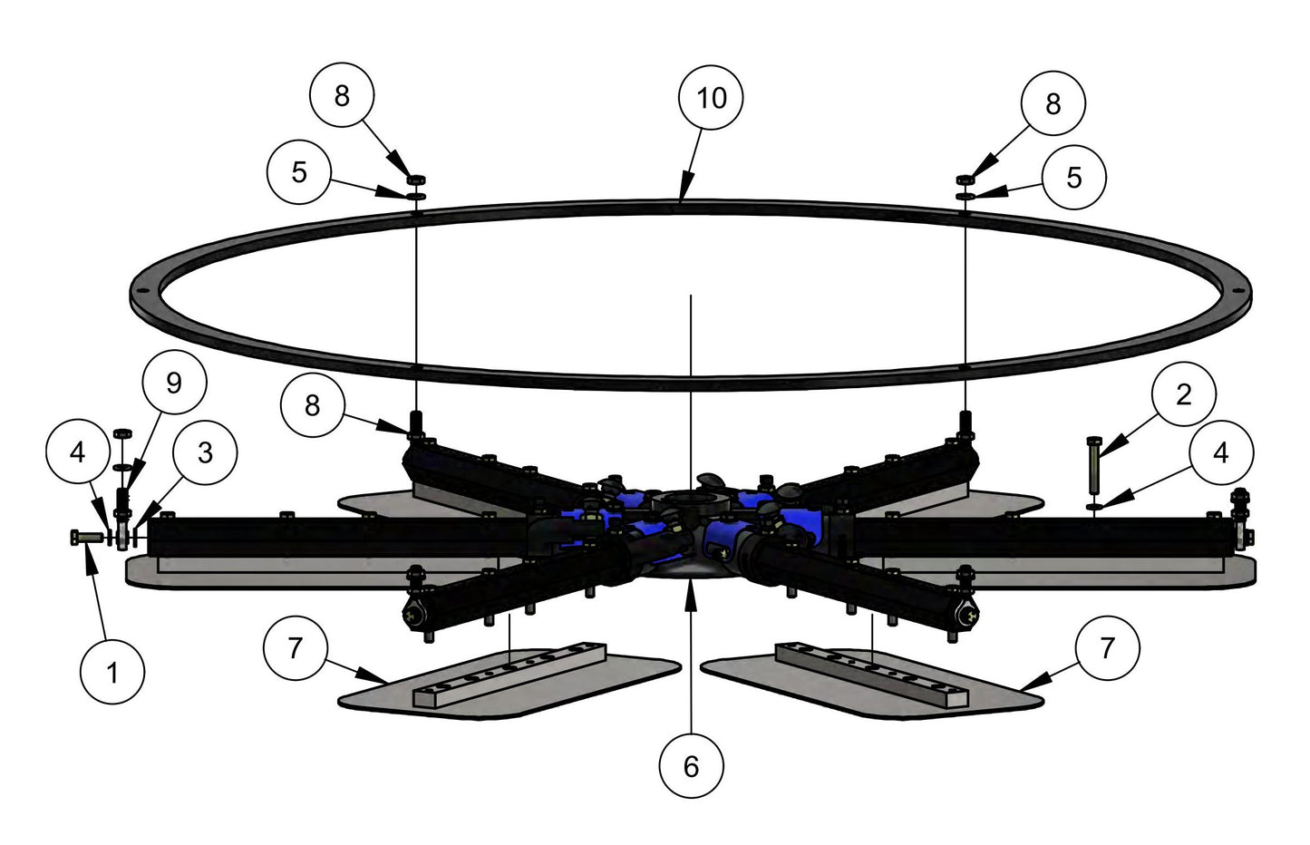 HDX600 (6-Boss) Lower Rotor (Left Hand) Assembly Parts