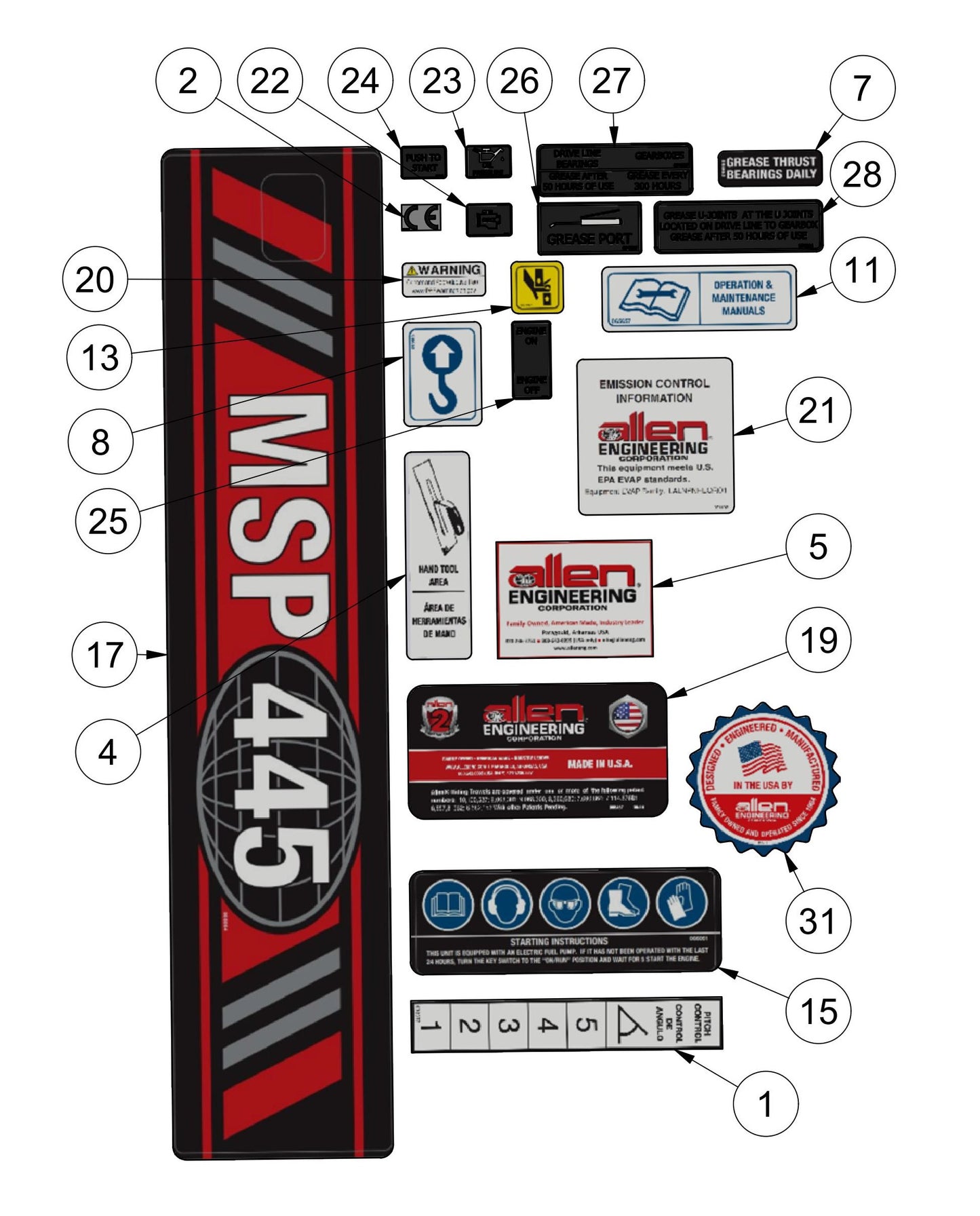 MSP445 Decals Assembly-1 Parts