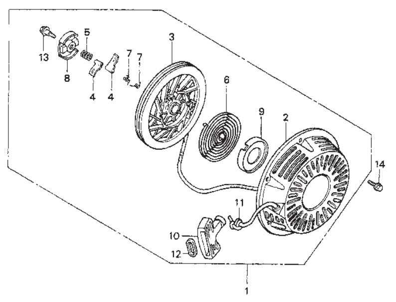 Recoil Starter Assembly Parts- WM120PH, WM120SH Honda GX390K1QA2/GX390U1QA2