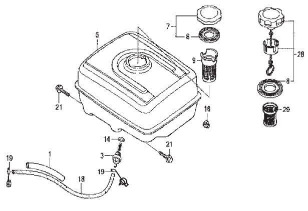 Fuel Tank Assembly Parts- WM120PH, WM120SH Honda GX390K1QA2/GX390U1QA2