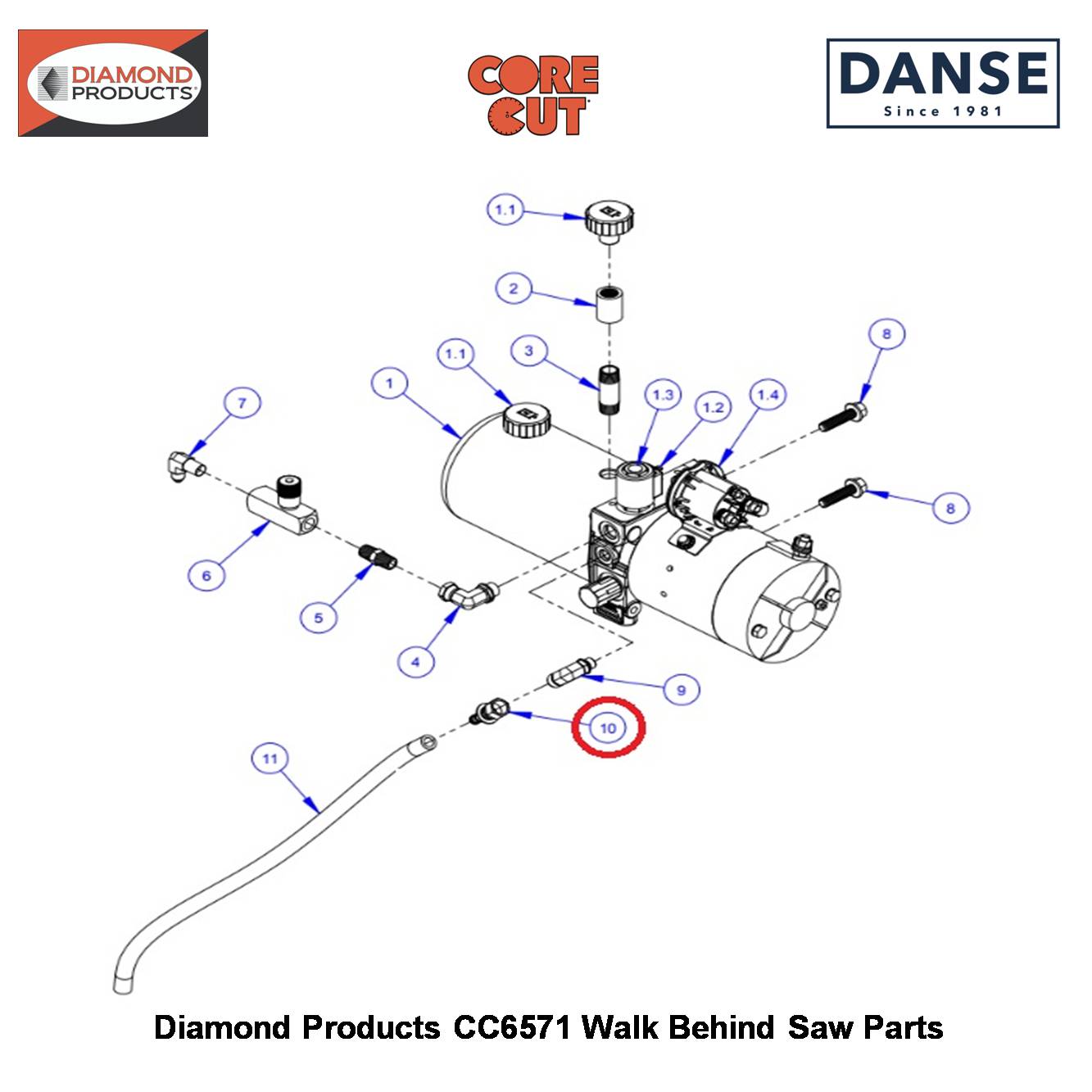 3/8"F.JIC To 3/8"PUSHLOK 3200046 Fits Core Cut CC6571 Walk Behind Saw By Diamond Products