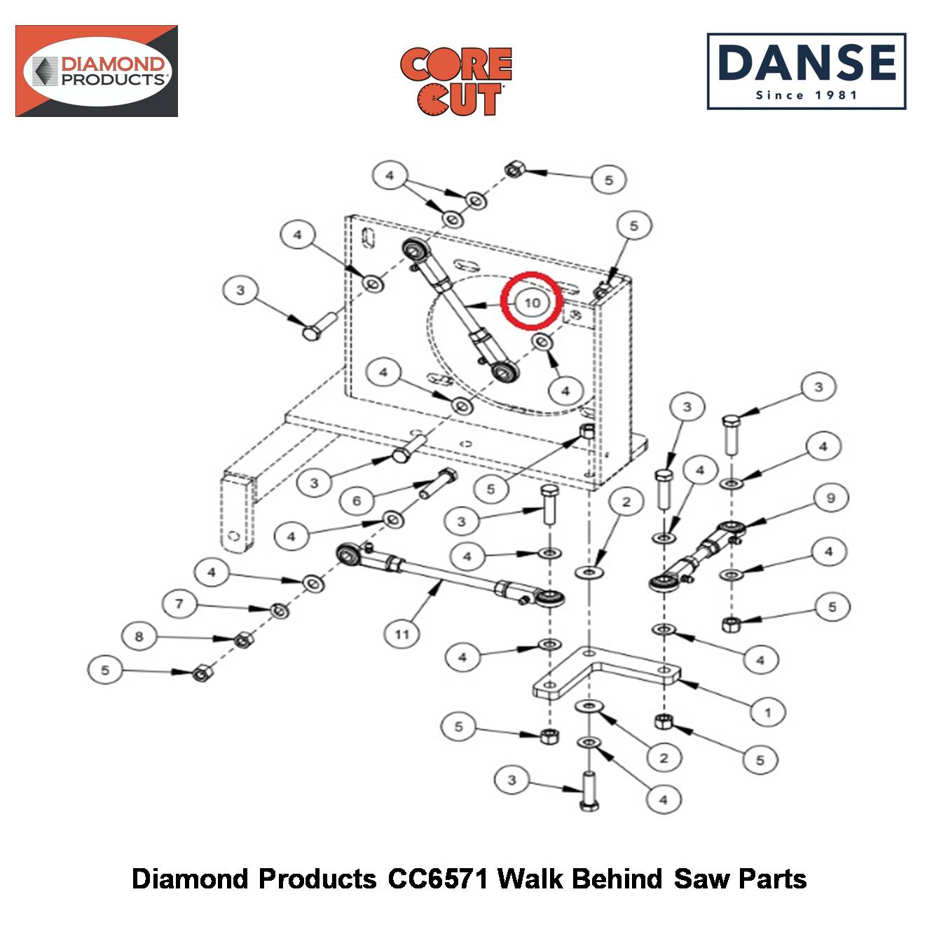 Linkage Assembly 6-1/4" 6010705 Fits Core Cut CC6571 Walk Behind Saw By Diamond Products