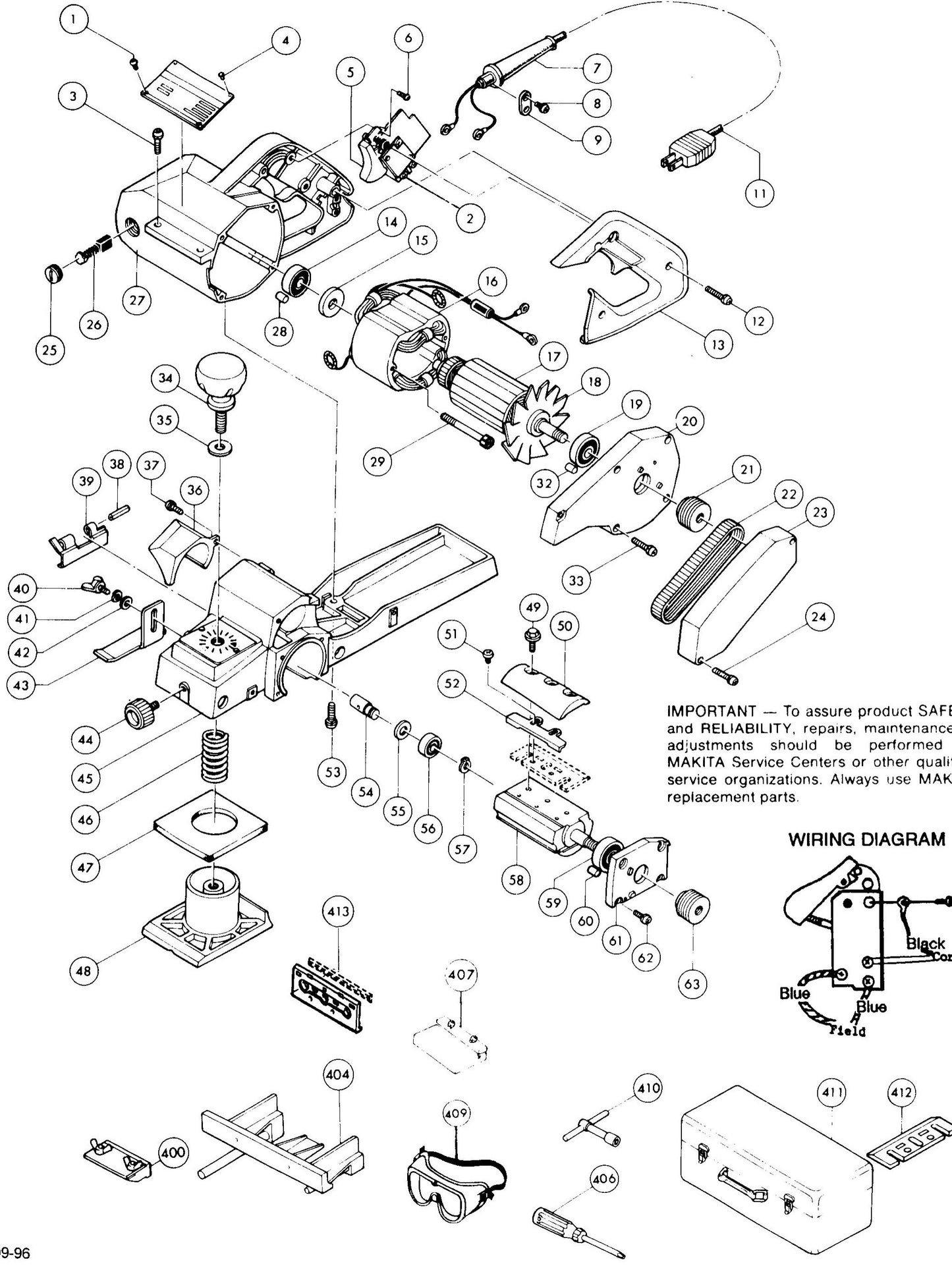 1100 Planer Assembly parts By Makita
