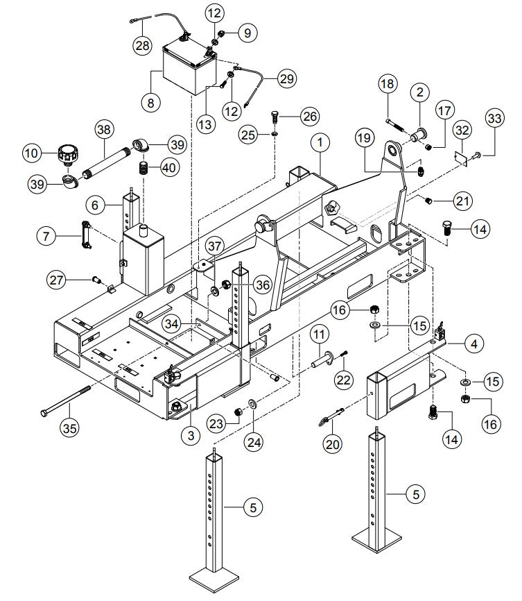 Frame Assembly Parts- PRO12/PRO12E51, PRO12E53/PRO12E53-460V HONDA GX390RT2-QNB2 GASOLINE ENGINE/ TECO WESTINGHOUSE 5HP ELECTRIC MOTOR