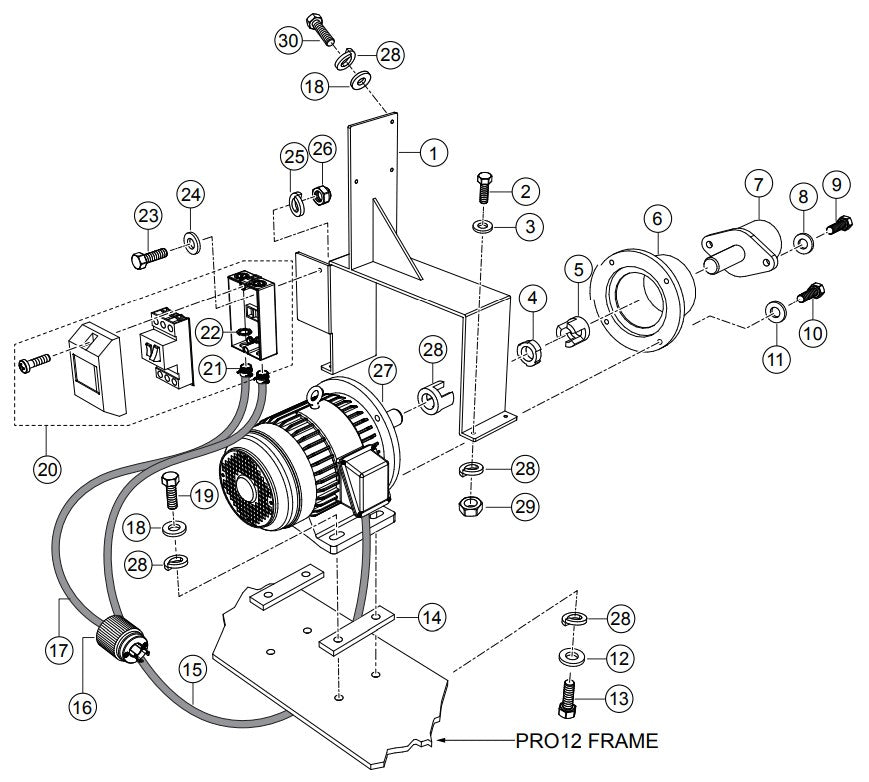 Electric Motor Assembly Parts- PRO12/PRO12E51, PRO12E53/PRO12E53-460V HONDA GX390RT2-QNB2 GASOLINE ENGINE/ TECO WESTINGHOUSE 5HP ELECTRIC MOTOR