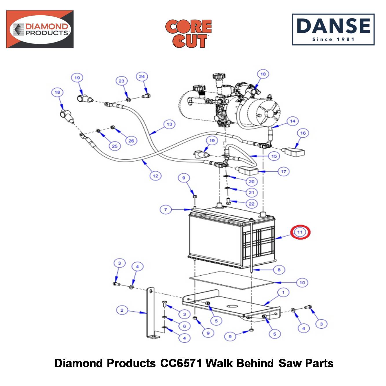 Battery 12 Volt Group 24 (600 Cca) 2800465 Fits Core Cut CC6571 Walk Behind Saw By Diamond Products