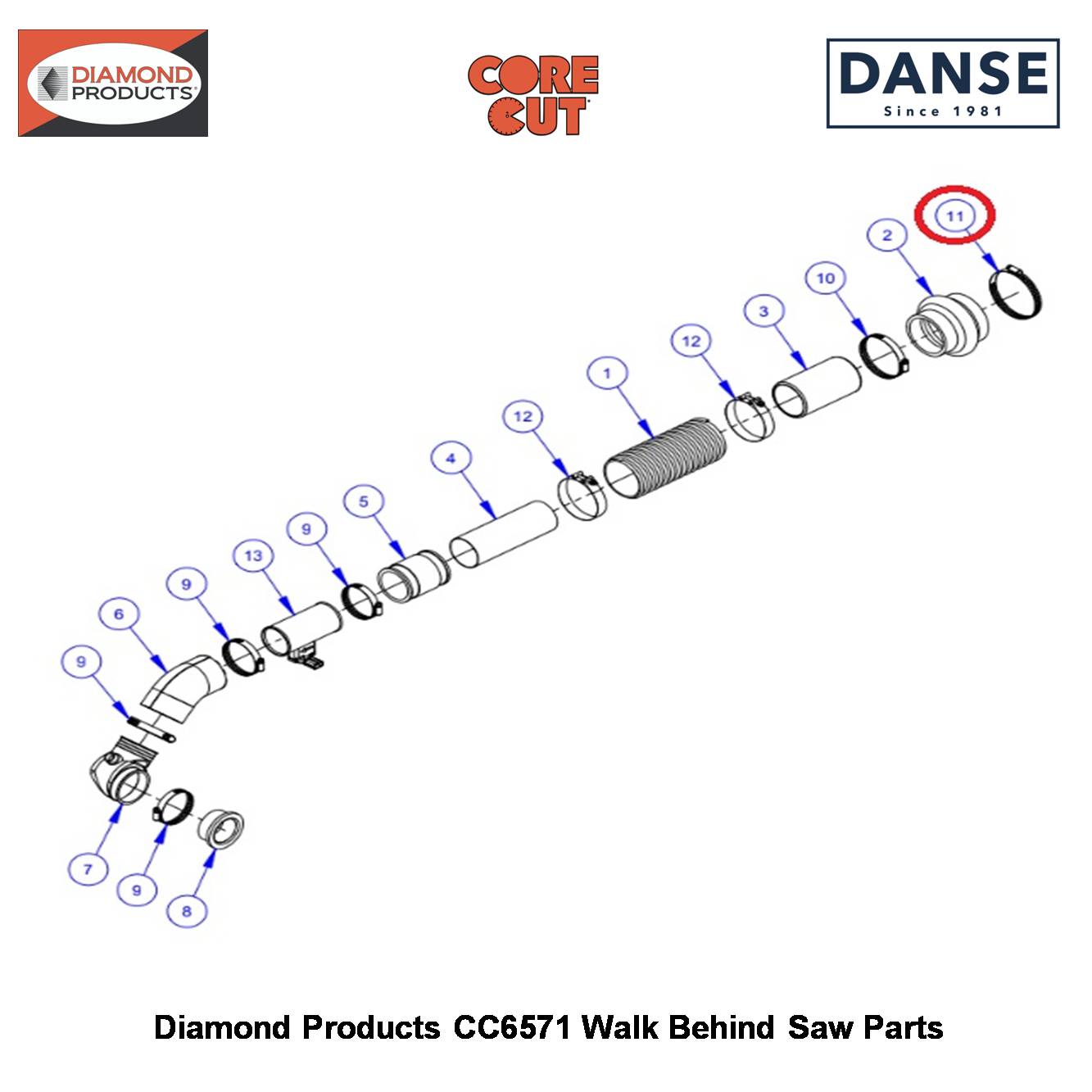 Hose Clamp #64 3200198 Fits Core Cut CC6571 Walk Behind Saw By Diamond Products