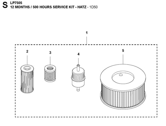 12 Months/ 500 Hours Service Kit- Hatz Parts For LP7505 Walk Behind Roller By Husqvarna