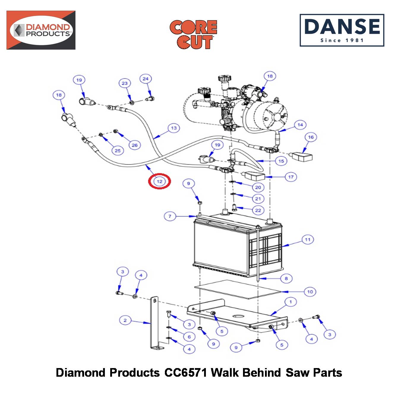 Battery Cable 48" Red 2800082 Fits Core Cut CC6571 Walk Behind Saw By Diamond Products