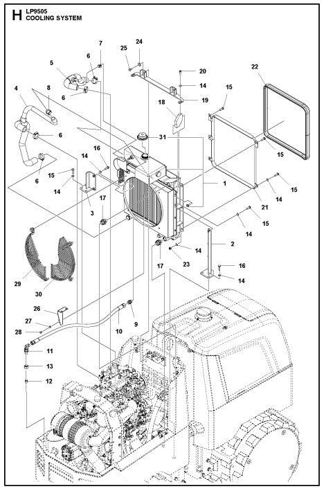 Cooling System Assembly Parts For LP9505 Trench Roller By Husqvarna