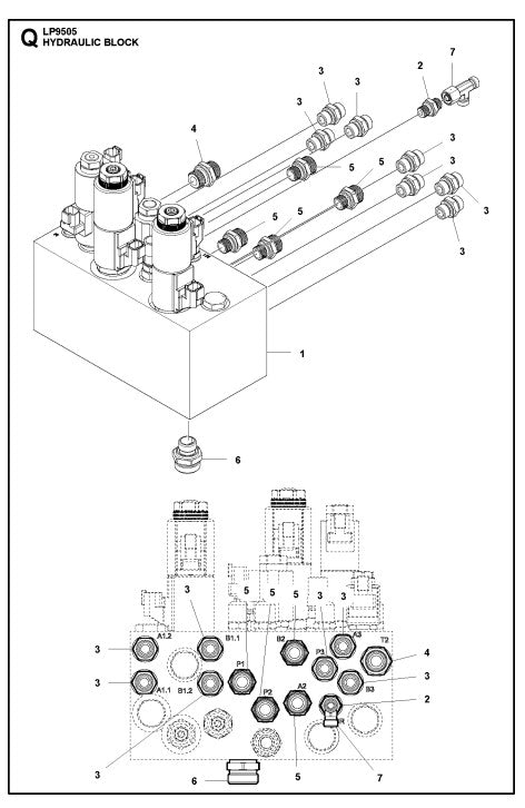 Hydraulic Block Assembly Parts For LP 9505 Trench Roller By Husqvarna