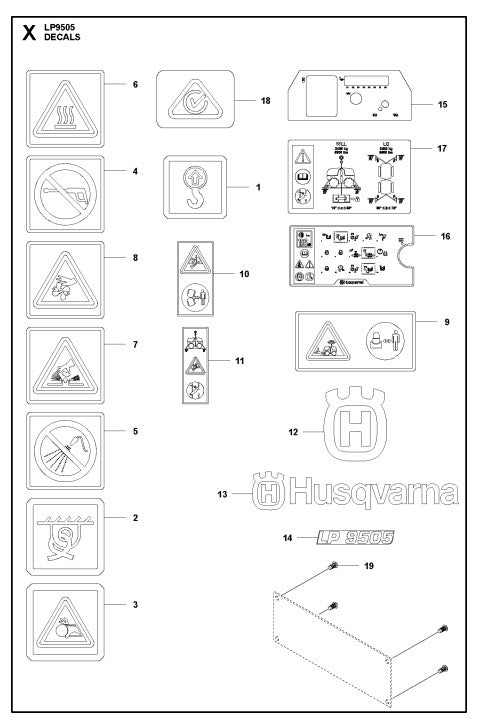 Decals Assembly Parts For LP9505 Trench Roller By Husqvarna