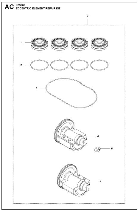 Eccentric Element Repair Kit Assembly Parts For LP 9505 Trench Roller By Husqvarna