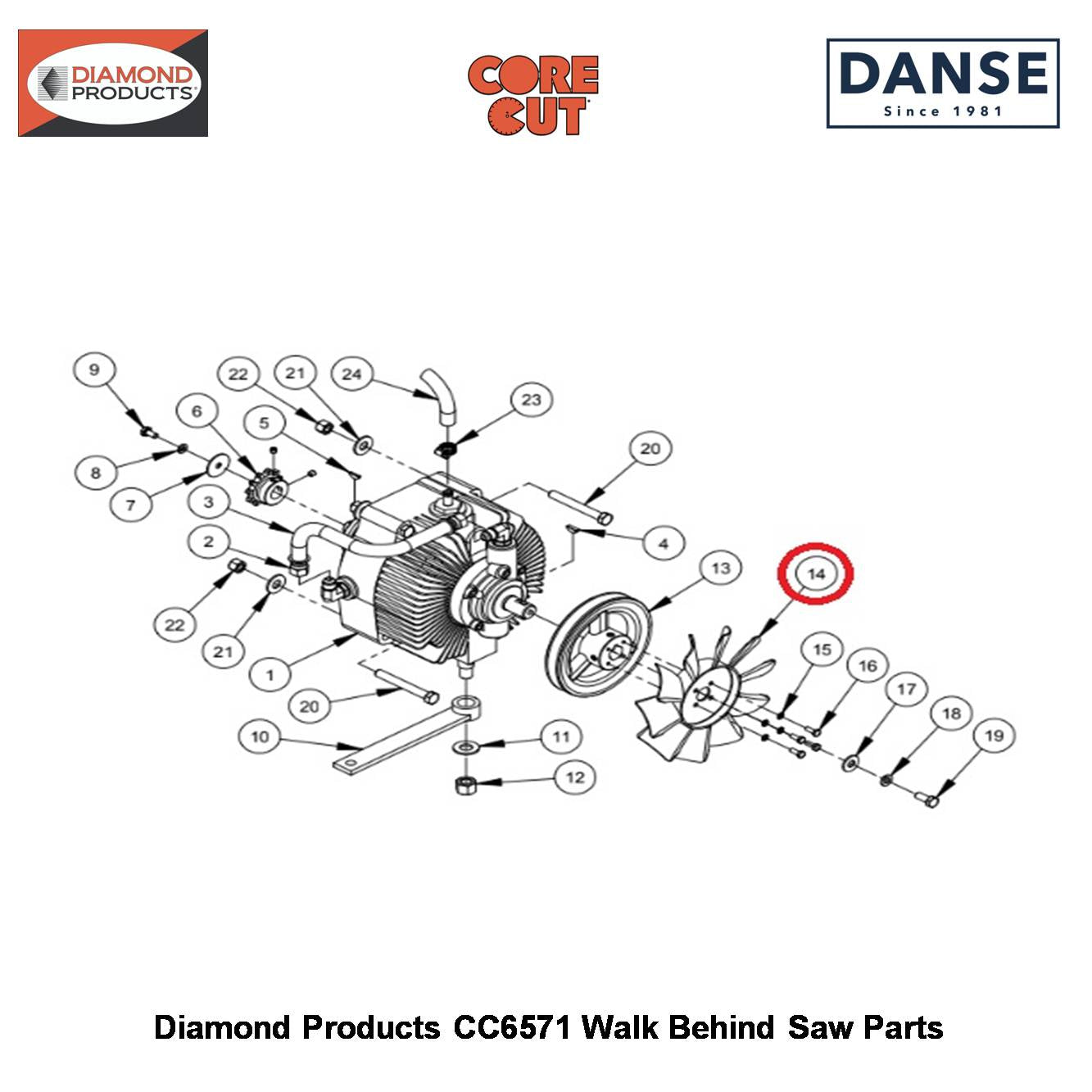 Fan 7" Blade Cooling 2500519 Fits Core Cut CC6571 Walk Behind Saw By Diamond Products