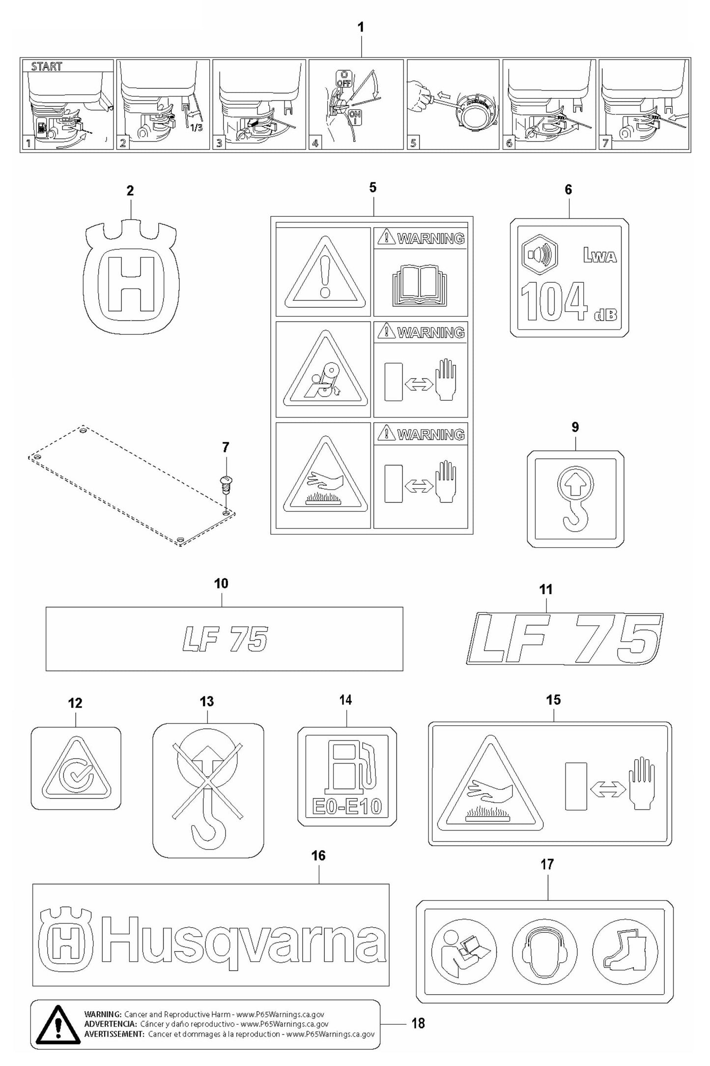 LF 75 LAT Decals Assembly Parts by Husqvarna