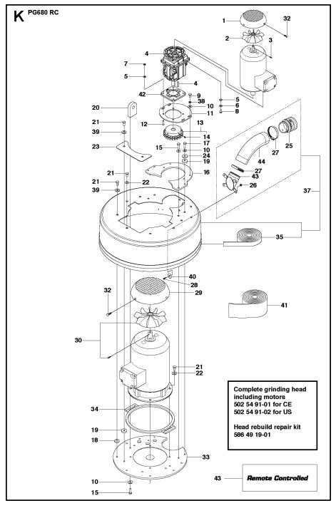 Grinder Assembly Parts For PG 680 RC By Husqvarna