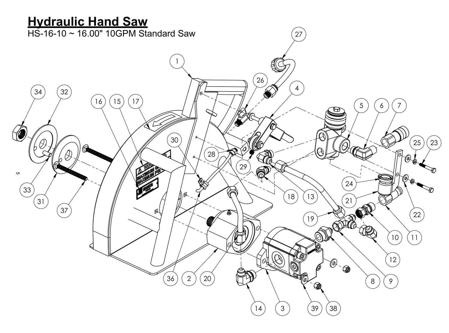 HS-16-10 Hydraulic Hand Saw Assembly Parts